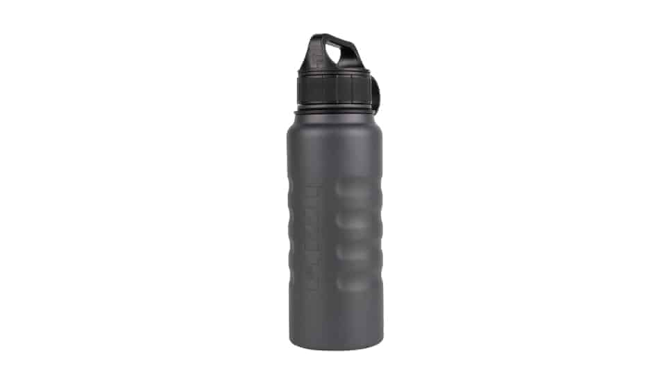 lid on front view of 32 oz textured charcoal insulated water bottle