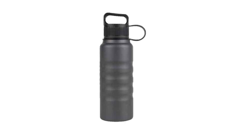 Lid On Back View Of 32 Oz Textured Charcoal Insulated Water Bottle