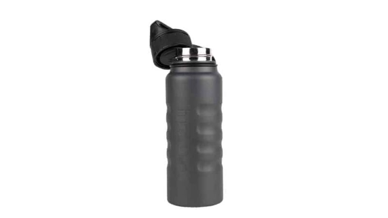 32 Oz Textured Charcoal Insulated Water Bottle With Lid Off