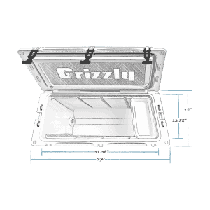 grizzly 100 hard cooler top view with external dimensions