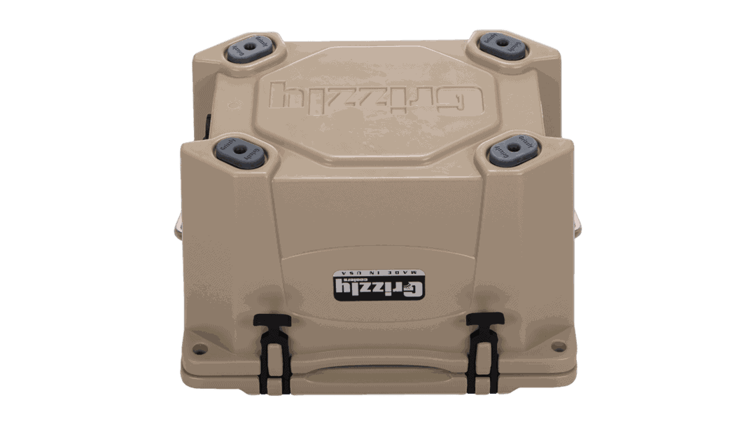 tan grizzly 20 cooler, bottom view