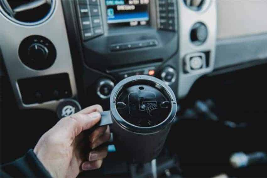 insulated coffee cup in vehicle