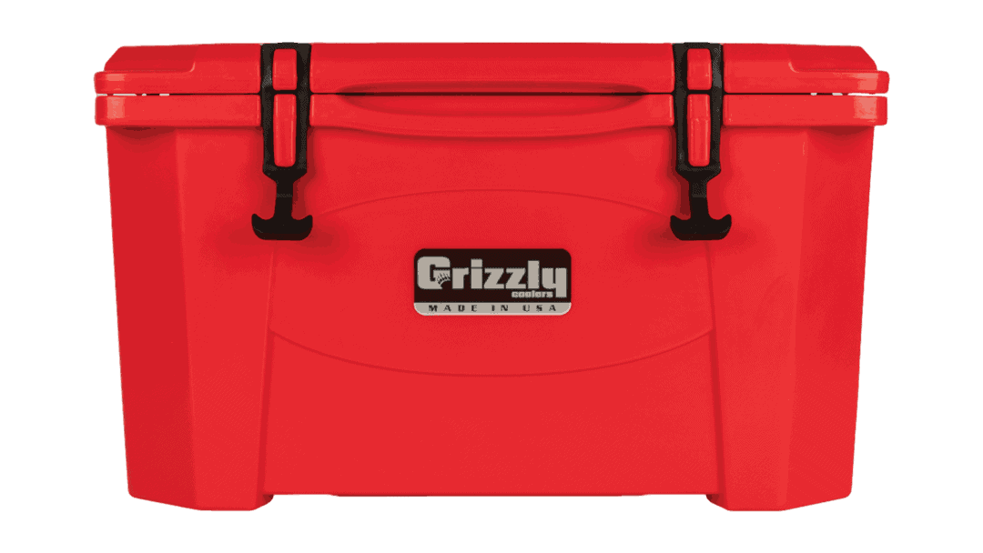 Red - Front View Of Grizzly 40 Quart Cooler, Lid Closed