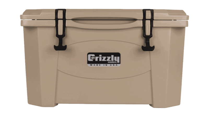 Tan - Front View Of Grizzly 40 Quart Cooler, Lid Closed