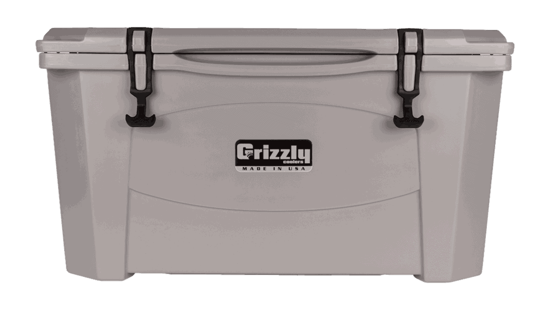 gray grizzly 60 quart cooler - lid closed, front view