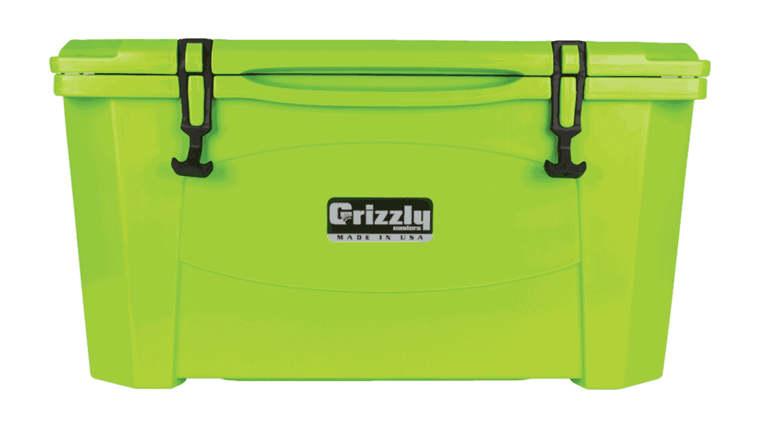 lime grizzly 60 quart cooler - lid closed, front view
