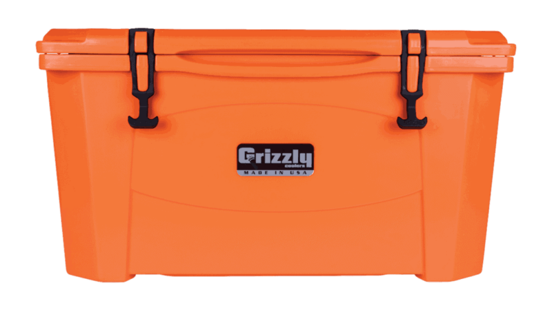 Orange Grizzly 60 Quart Cooler - Lid Closed, Front View