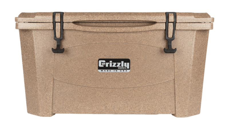 Sandstone Grizzly 60 Quart Cooler - Lid Closed, Front View