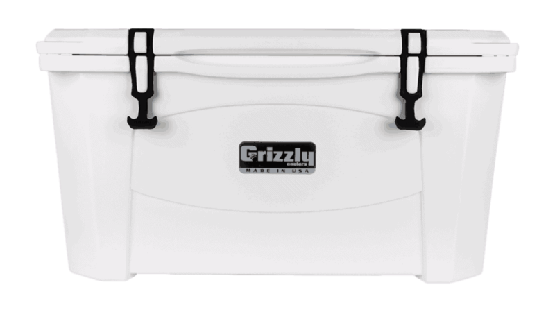White Grizzly 60 Quart Cooler - Lid Closed, Front View