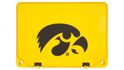 Yellow Grizzly Cooler Lid With Black Iowa Hawkeyes Logo