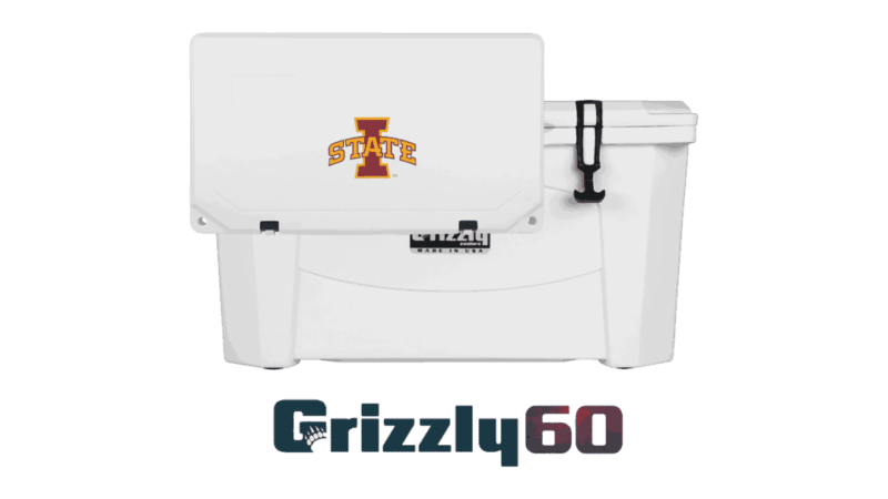 Grizzly 60 Cooler With Iowa State Logo On Lid