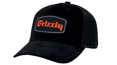 grizzly hat black corduroy with orange grizzly coolers logo
