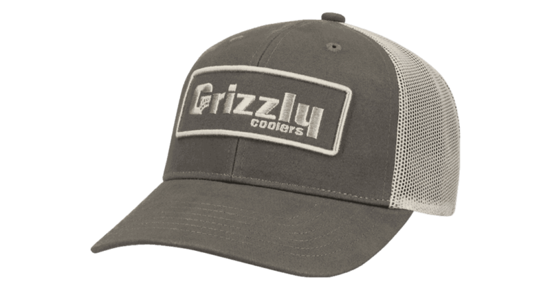 Grizzly Hat, Olive And Mesh Snapback Fit Cap With Grizzly Coolers Badge On Front
