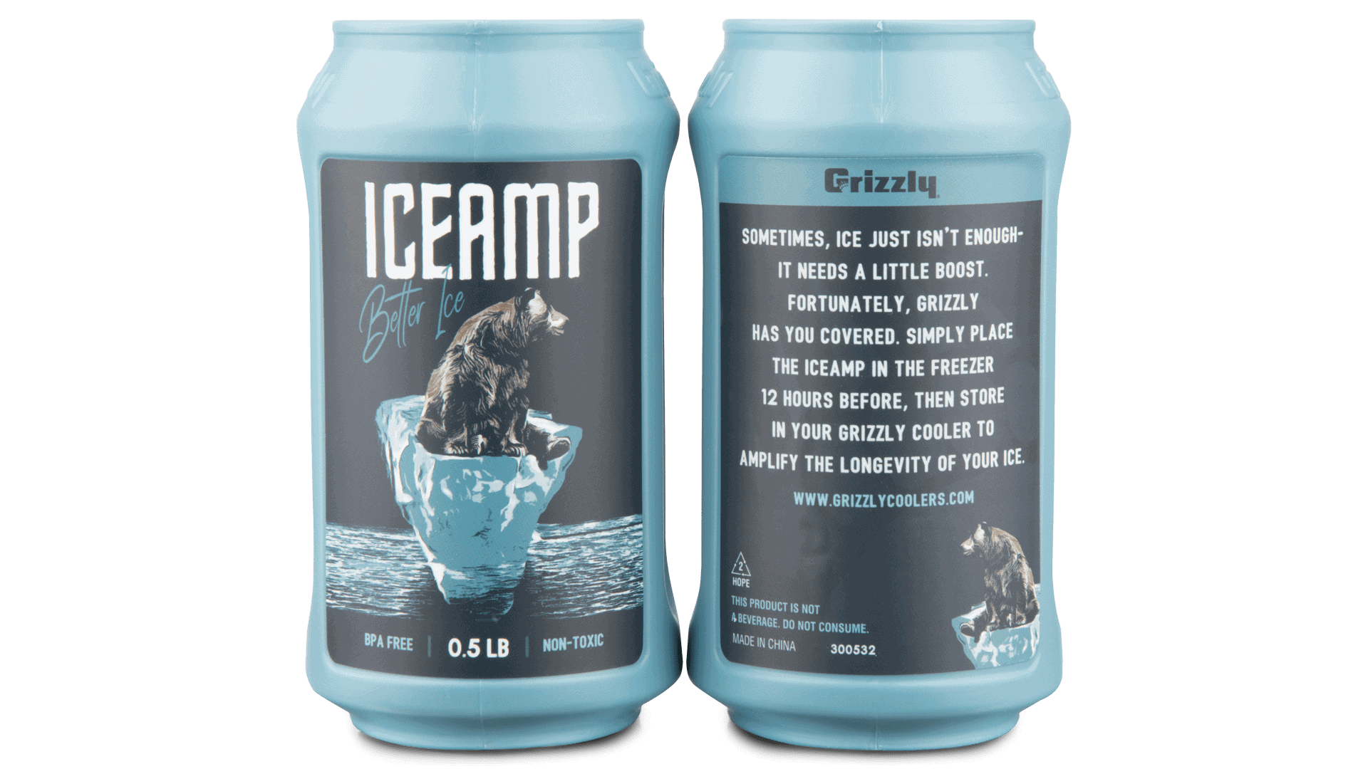 Reusable Ice packs-2 ICEAMPS one facing forward and second showing back label